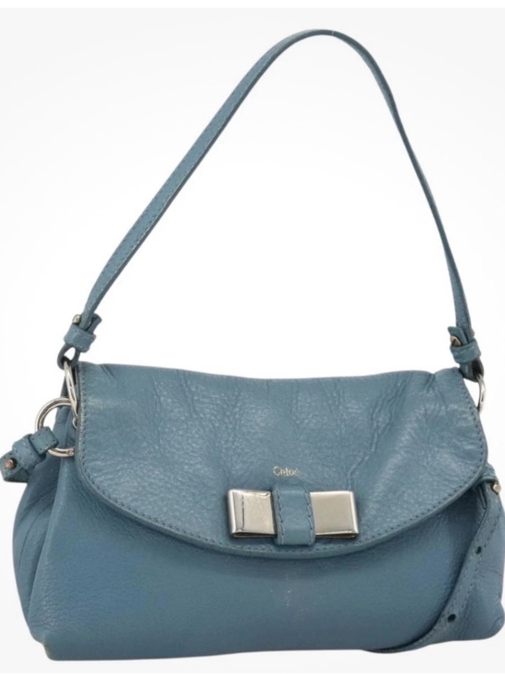 Chloe Lily Shoulder Bag Leather 2way Light Blue Silver Auth YKZ910A